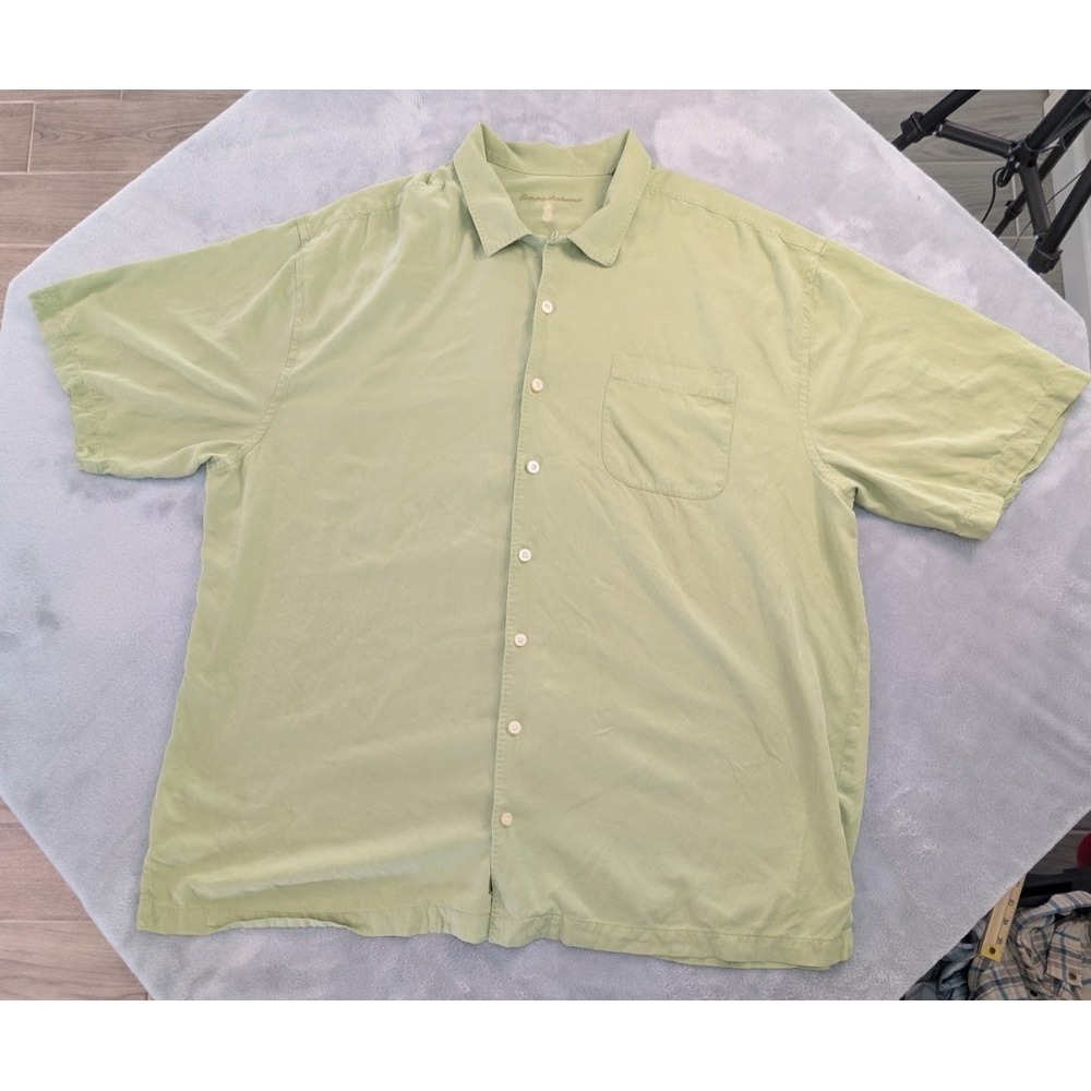 Tommy Bahama Silk Shirt Men's 2XT Green Camp Button Up Short Sleeve